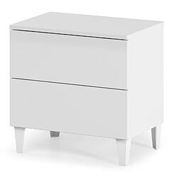 Pegane Table de chevet en bois coloris blanc brillant avec 2 tiroirs -Hauteur 49 cm x Longueur 50 cm x Profondeur34 cm