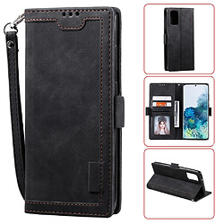 Etui en PU épissage vintage avec support noir pour votre Samsung Galaxy S20