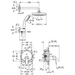 Grohe Ensemble de douche à mitigeur monocommande encastré Eurosmart Cosmopolitan avec set de douche Tempesta 210