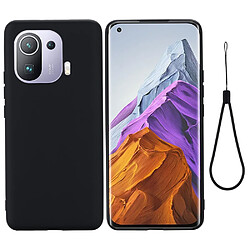 Coque en silicone Liquide avec sangle pratique souple noir pour votre Xiaomi Mi 11 Pro