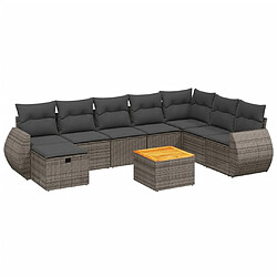 Maison Chic Ensemble Tables et chaises d'extérieur 9 pcs avec coussins,Salon de jardin gris résine tressée -GKD675879