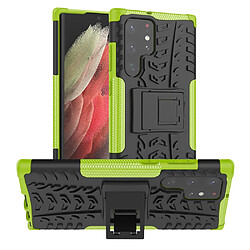 Coque en TPU anti-rayures, texture pneu avec béquille vert pour votre Samsung Galaxy S22 Ultra