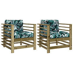 Maison Chic Lot de 2 Chaises de jardin,Fauteuil d'extérieur avec coussins bois de pin imprégné -MN15546