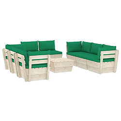 vidaXL Salon de jardin palette 9 pcs avec coussins bois d'épicéa