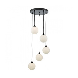 Luminaire Center Suspension Federico Noir satiné,verre opale 5 ampoules 150cm