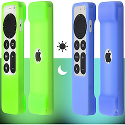 SANAG Lot De 2 Coques De Telecommande Phosphorescentes Compatibles Avec Apple Tv Siri 2021(2Ème Generation) Cordon Inclus Housse Antiderapante Vert Et Bleu