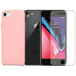 Protection intégrale Verre Trempé pour iPhone SE 2020 + Verre Trempé Caméra Arrière + Coque souple silicone Rose Clair- Visiodirect -