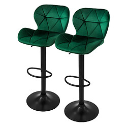 Tabouret de bar, lot de 2, vert, revêtement velours, dossier et repose-pieds réglables en hauteur 59-79cm ML-Design