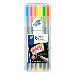 Promark Staedtler Triplus Fineliner ``My Neon Colours``, Feutres fins de Largeur 0.3 mm, Ecriture Douce, Lavable, Corps de Forme Triangulaire Ergonomique, Pointe Fine En Métal, Boîte De 6 Feutres,334 SB6CS3