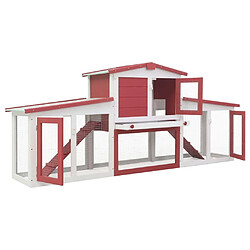 Helloshop26 Clapier cage large d'extérieur 204 x 45 x 85 cm bois rouge et blanc 02_0000609