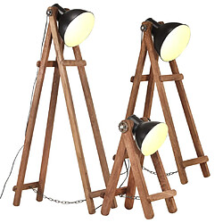 vidaXL Lampadaires 3 pcs Noir E27 Bois de manguier massif