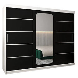 Abiks Meble Armoire PROMO V2 À Portes Coulissantes 200/250/62 3 Portes (Blanc/Noir)