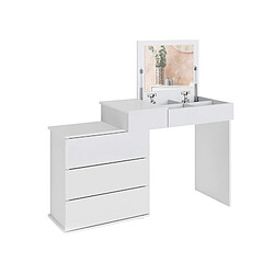 ML-Design Table de maquillage blanc table de coiffeuse moderne MDF avec miroir + 4 tiroirs