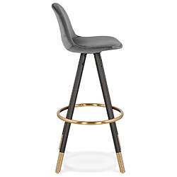 Avis Alterego Tabouret de bar design 'CHICAGO' en velours gris et 4 pieds en bois noir