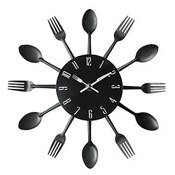 Wewoo Horloge murale Couverts De Cuisine En Métal Cuillère Fourchette Creative Quartz Horloges Montées Au Design Moderne Décoratif Noir