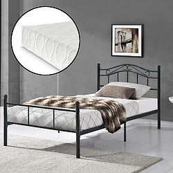 Cadre de Lit Standard avec matelas Florenz en Métal 90 x 200 cm Noir [en.casa]