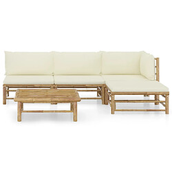 Maison Chic Salon de jardin 5 pcs + coussins - Mobilier/Meubles de jardin - Table et chaises d'extérieur blanc crème Bambou -MN39254