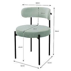 ML-Design Lot de 4 chaises de cuisine rond en tissu teddy vert avec dossier pied en acier pas cher