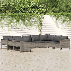 Maison Chic Salon de jardin 9 pcs + coussins - Mobilier/Meubles de jardin - Table et chaises d'extérieur Gris Résine tressée -MN91029