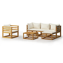 Maison Chic Salon de jardin 6 pcs - Table et chaises d'extérieur - Mobilier/Meubles de jardin Moderne avec coussin Crème Bois d'acacia solide -MN28435