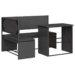 vidaXL Canapé de jardin avec table et coussins en forme de L noir