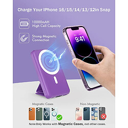 SANAG Batterie Externe Magnétique Sans Fil,10000Mah Power Bank Pliable Chargeur Portable Mag-Safe Batterie Usb-C Pd 22.5W Charge Rapide Affichage Led Pour Iphone 16/15/14/13/12/Pro/ - Violet Foncé