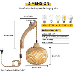 Stoex Applique Murale D'Intérieur Lampe Murale Vintage Lampe Murale En Bois Massif Lampe Murale Cage En Rotin, Lampe Murale Salon (Avec Prise) pas cher