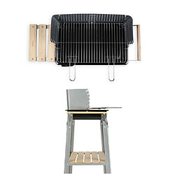 Livoo Barbecue charbon finition bois Sur Pieds ou de Table Gris + Bois Poignées intégrées, pare-vent amovible