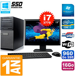 PC Tour DELL 7010 Ecran 19" Core I7-3770 RAM 16Go Disque 960 Go SSD Wifi W7 - Occasion