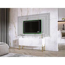 3XELIVING Meuble TV en couleur Blanc mat / Blanc brillant avec pieds droits en or, D: l : 100 cm, H : 52 cm, P : 32 cm pas cher