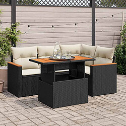 vidaXL Salon de jardin 5 pcs avec coussins noir résine tressée acacia