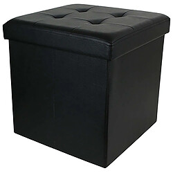 The Home Deco Factory Pouf coffre pliable PU assise capitonnée noir.