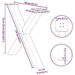 vidaXL Pieds de table à manger forme de X 2 pcs 90x(72-73) cm acier pas cher