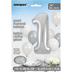 Unique Party - 53821 - Ballon Géant - Numéro 1 - 86 Cm - Argenté