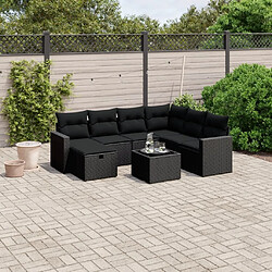 Maison Chic Ensemble Tables et chaises d'extérieur 8 pcs avec coussins,Salon de jardin noir résine tressée -GKD744713