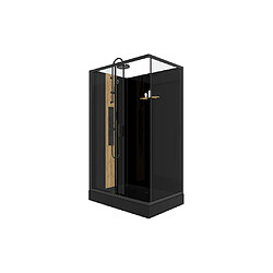 Avis Vente-Unique Cabine de douche hydromassante rectangulaire avec bambou - Installation réversible - Noir mat - L120 x l80 x H225 cm - VITUNA