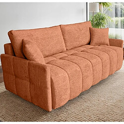 Mes Canapé 3 places convertible en tissu doux terracotta - RIZDA