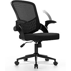 Chaise de bureau ergonomique avec accoudoirs rabattables - Chaise d'ordinateur à dossier moyen Rattantree avec support lombaire - Chaise en maille pour bureau à domicile - Noir