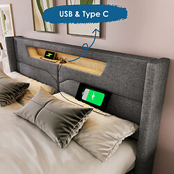 ComfortXL Lit Double Avec Chargement USB De Type C Et Éclairage LED, 160x200 Cm pas cher