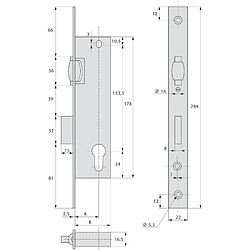 Serrure 1 point cylindre pêne dormant à rouleau 45 mm - STREMLER - 2464.45.0