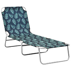 vidaXL Chaise longue pliable acier et tissu motif de feuilles