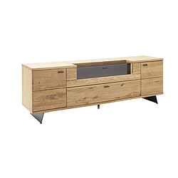 Pegane Meuble TV en bois coloris chêne sauvage - Longueur 210 x Hauteur 70 x Profondeur 50 cm