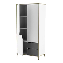 Avis Dansmamaison Armoire 3 portes 2 tiroirs Blanc/Gris - NOAH