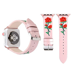 Wewoo Bande de montre-bracelet en cuir véritable brodé avec boucle en acier inoxydable pour Apple Watch série 3 & 2 & 1 42mm rose