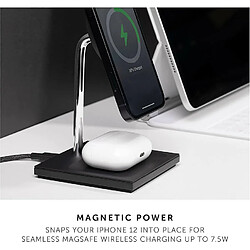 Avis Chrono Chargeur sans fil magnétique 2 en 1 - Support de charge pour iPhone 12/12 mini / 12 Pro / 12 Pro Max avec coussin sans fil pour AirPods (Pro) - Angle réglable et indicateurs LED discrets,(noir)