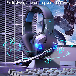 General Casque de jeu filaire, prise audio 0,1 pouce, coussinets en mousse à mémoire de forme, lumière LED, basses surround, léger, compatible avec PC, PlayStation, Xbox, Nintendo Switch.(bleu)