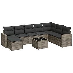 Maison Chic Salon de jardin 9 pcs avec coussins | Ensemble de Table et chaises | Mobilier d'Extérieur gris résine tressée -GKD20461