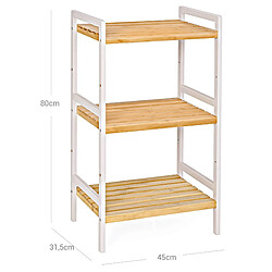 Avis Helloshop26 Étagère à chaussures meuble de rangement à 3 niveaux en bambou naturel cadre blanc 80 cm 12_0002872