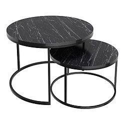 Helloshop26 Lot de 2 tables d'appoint rondes gigognes marbre noir 03_0008370