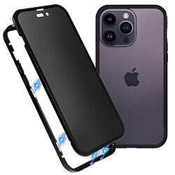 Coque en cadre métallique antichoc, cadre anti-bruit, double face avec fermeture magnétique pour votre iPhone 14 Pro Max - noir